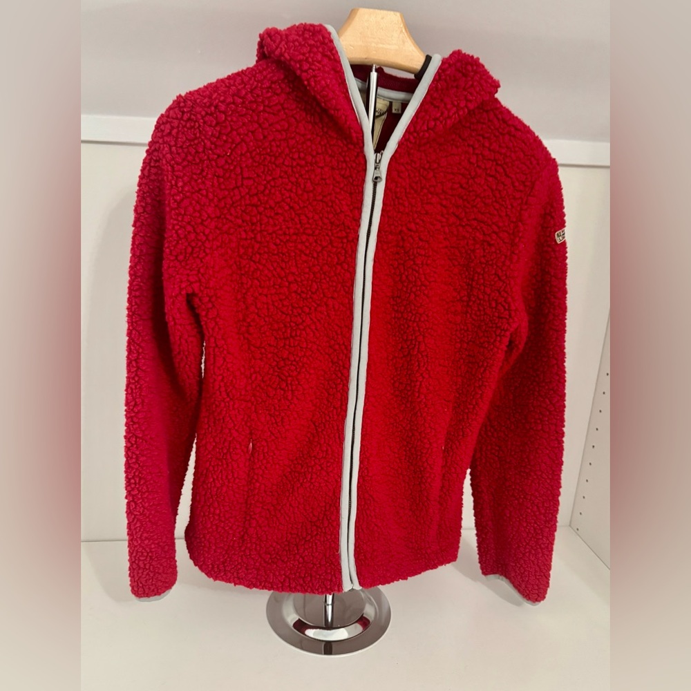 Napapijri Yupik Wool Blend Full Zip Up Hoodie Jacket Red Fleece Jacket XS Rare!